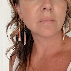 Asymmetrical Beaded Tassel Earrings: Vermilion Red Seed Bead Dangles