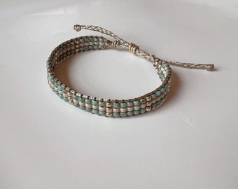 beaded dash bracelet, turquoise beaded bracelet, adjustable bead bracelet, bead loom bracelet