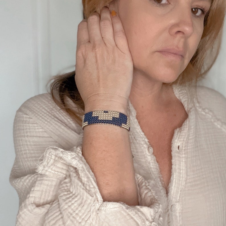 woven bead bracelet, loom bead bracelet, wide bracelet, adjustable bracelet, seed bead bracelet image 2