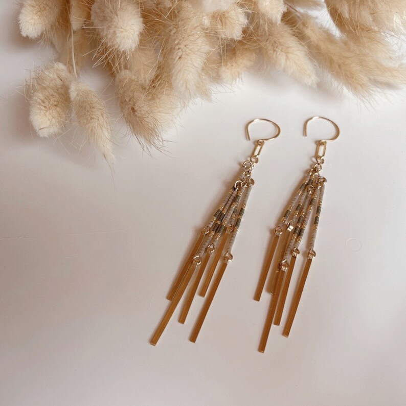 beaded fringe earrings, tassel earrings, lightweight beaded earrings, brass fringe earrings, brass tassel earrings image 7