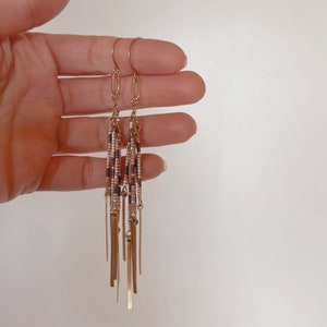 beaded fringe earrings, tassel earrings, lightweight beaded earrings, brass fringe earrings, brass tassel earrings image 6