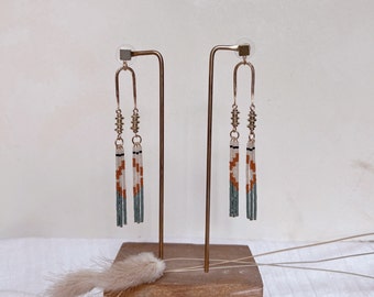 double tassel beaded earrings, southwestern beaded earrings, tassel earrings, statement earrings