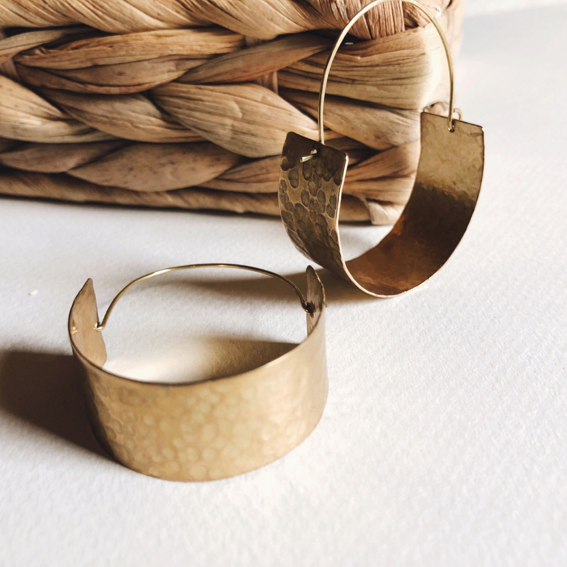 Hammered brass hoops wide hoops brass cradle hoops Etsy