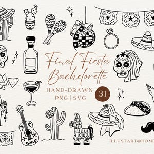 Hand Drawn Final Fiesta Bachelorette Clipart SVG PNG, Mexican Party Illustration For Invitations