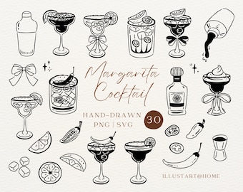Cóctel Margarita dibujado a mano en formato SVG y PNG, imágenes prediseñadas de velo de Margarita para despedida de soltera, para invitaciones, uso comercial.