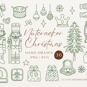 Handritad julnötknäppare Clipart SVG PNG, julnötknäppare linjeteckningar för inbjudningar och kort