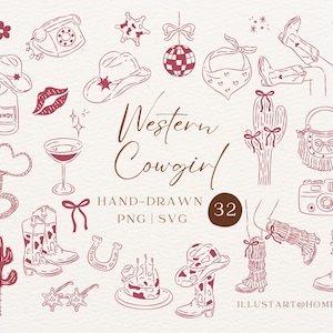 Western Cowgirl Clipart | Hand-Drawn Cowboy Boots Illustration | SVG PNG for Party Invitations