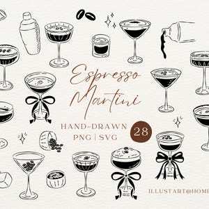 Hand-Drawn Espresso Martini Clipart Bundle | Coffee Cocktail Drink Illustrations SVG PNG