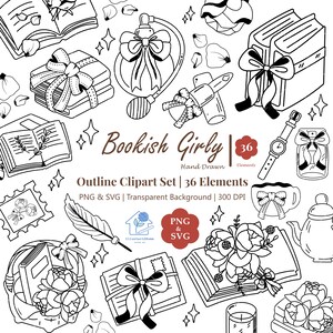 Clipart de Garota Estudiosa: Laços, Livros, Perfume - PNG e SVG (Download Digital)