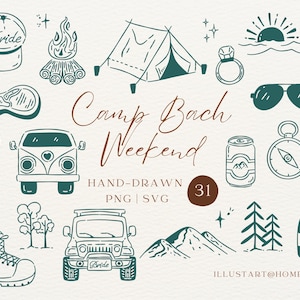 Camp Bachelorette SVG PNG Clipart, sista stigen före slöjan handritad camping för inbjudningar