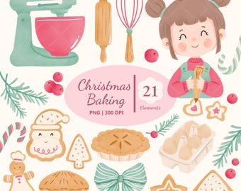 Christmas Baking Clipart: Gingerbread Cookies, Festive Kitchen Graphics (PNG Digital Download)