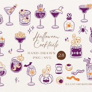 Halloween-Cocktails-Clipart (SVG, PNG), handgezeichnete gruselige Getränke für Einladungen, kommerzielle Nutzung