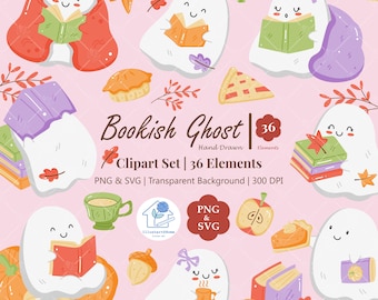 Bücherwurm Clipart Set: Halloween PNG & SVG, handgezeichnet (digitaler Download)