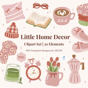 Cozy Home Decor Clipart Set: Hand-Drawn PNG Illustrations (Digital Download)
