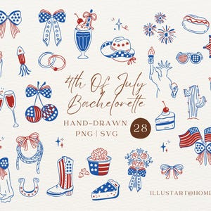 All American Bride, clipart per addio al nubilato del 4 luglio disegnata a mano in formato SVG e PNG per inviti