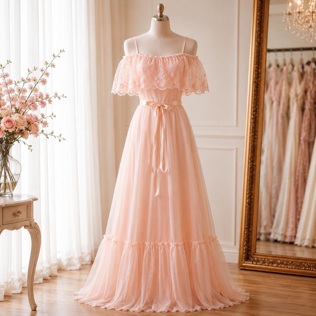 Pink Maxi off Shoulder Dress