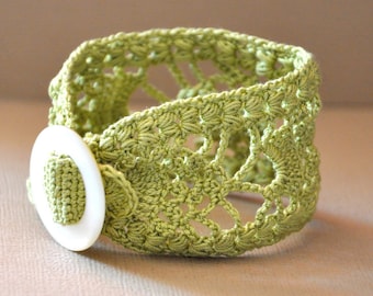 Lace Cuff with Vintage Buckle in Lime Green - MADE TO ORDER