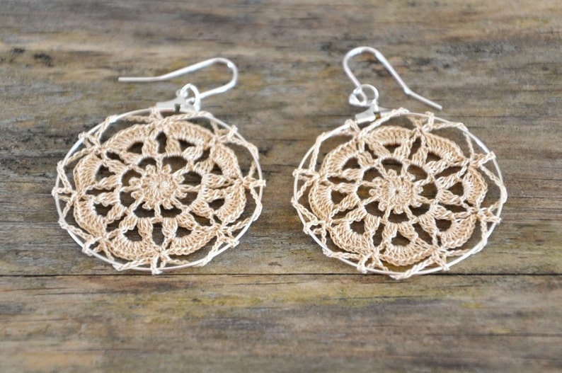 Delicate Lacy Earrings Tea Stained image 1