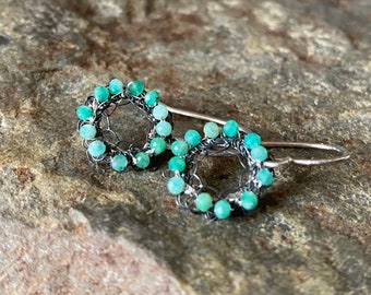 Crochet Earrings with Chrysoprase