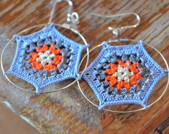 Delicate Lacy Earrings - Blue Hexagon