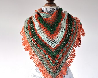 PATTERN ONLY (PDF File) - Triangular Crochet Shawl In Boho Style with beautiful ruffled edging, trim, lace, lacy, ladies