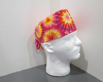 Tie Dye Big Hair Womens Medical Scrub Caps