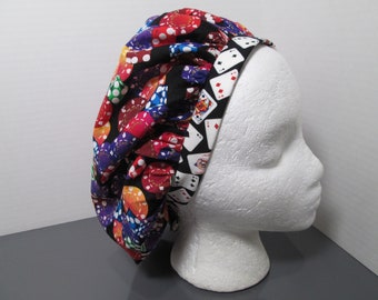 Poker Chips with Coordinating Playing Cards Bouffant Surgical Scrub Cap