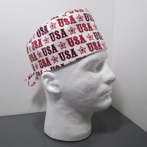USA on White Unisex Surgical Scrub Cap