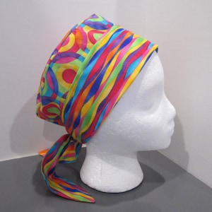Neon Geometric Designs with Coordinating Neon Stripes 2 in 1 Chemo/Pixie Surgical Scrub Cap