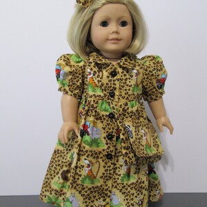 18 Inch Doll Clothes / 3pc. &quot;Day at the Safari&quot; High Waisted Dress, Cross Body Bag, and Hair Bow
