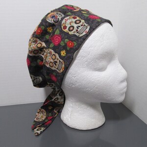 Sugar Skulls on Brown 2 in 1 Chemo/Pixie Surgical Scrub Cap