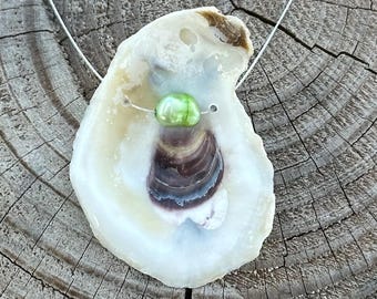 Naszyjnik z naturalnej muszli ostrygi, ręcznie robiony wisiorek z prawdziwej muszli, muszla ostrygi na drucie ze stali nierdzewnej, prezent na plażę dla niej, prezent ślubny na plażę