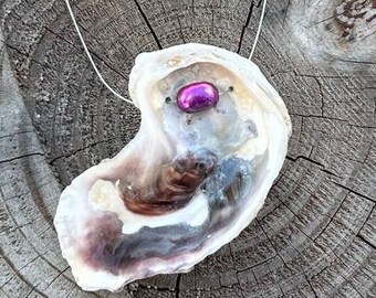 Naszyjnik z naturalnej muszli ostrygi, ręcznie robiony wisiorek z prawdziwej muszli, muszla ostrygi na drucie ze stali nierdzewnej, prezent na plażę dla niej, prezent ślubny na plażę
