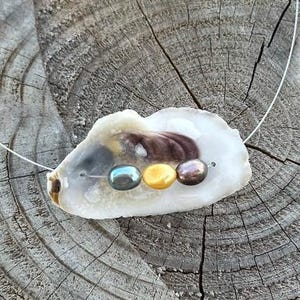 Natural Oyster Shell Necklace Handmade Real Shell Pendant Oyster Shell on Stainless Steel Wire Coastal Gift for Her Beach Bridal Gift