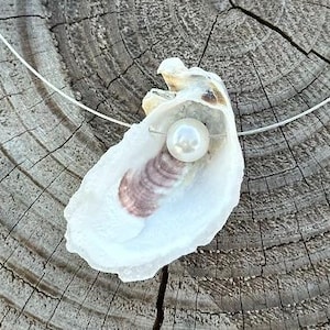 Natural Oyster Shell Necklace Handmade Real Shell Pendant Oyster Shell on Stainless Steel Wire Coastal Gift for Her Beach Bridal Gift