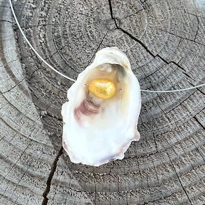Natural Oyster Shell Necklace Handmade Real Shell Pendant Oyster Shell on Stainless Steel Wire Coastal Gift for Her Beach Bridal Gift