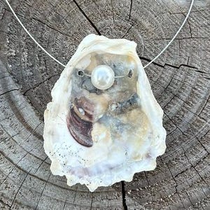Natural Oyster Shell Necklace Handmade Real Shell Pendant Oyster Shell on Stainless Steel Wire Coastal Gift for Her Beach Bridal Gift