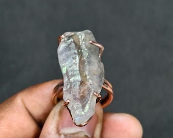 Adjustable Raw Clear Quartz Ring, Natural Crystal Gemstone Ring, Handmade Copper Wire Wrap Ring, Healing Quartz Jewelry