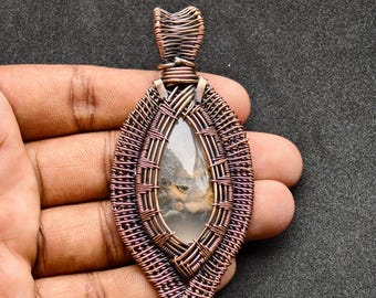 Colgante dendrita de tigre envuelto en alambre de cobre, collar de piedras preciosas hecho a mano, joyería de cristal bohemia, regalo único para ella, piedra natural