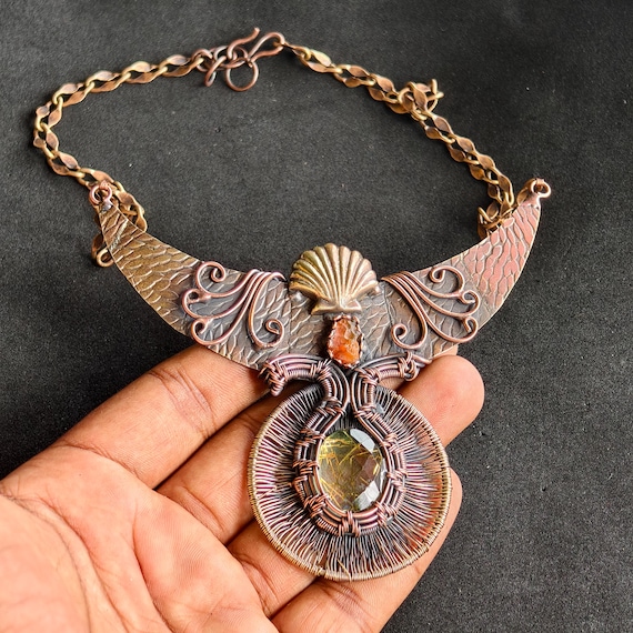 Golden Beryl Necklace Copper Wire Wrapped • Handmade Gem Jewelry • Adjustable Boho Pendant • Gift for Her • Crystal Healing Necklace