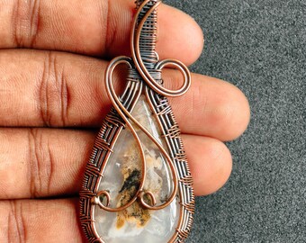 Collar con colgante de dendrita de tigre envuelto en alambre de cobre, joyería de piedras preciosas hecha a mano, regalo bohemio de cristal para ella, joyería inspirada en la naturaleza
