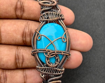Arizona Turquoise Copper Bangle Bracelet, Wire Wrapped Turquoise Cuff, Boho Gemstone Jewelry, Handmade Copper Bracelet Gift for Her