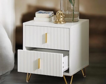 Modern 2 Drawer Bedside Table with Gold Legs Elegant Bedroom Living Room Cabinet