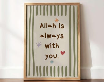 Islamic Nursery Home Decor Prints, Pastel Muslim Kids Wall Art, Allah is with You