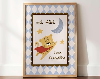 Islamic Nursery Retro Home Decor Prints, Pastel Boho Muslim Kids Wall Art