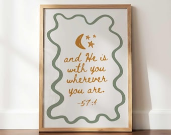 Allah is with You Pastel Wall Art, Islamic Boho Minimalist Nursery Prints, Whimsical Poster
