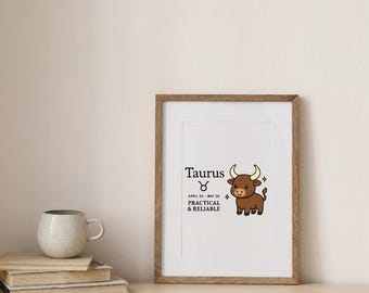 Stier Sternzeichen Kunst - niedliches Two-Panel Printable für Tasse oder Wand | Freundliche Stier Illustration | Sofortiger Download von PurrAndpage
