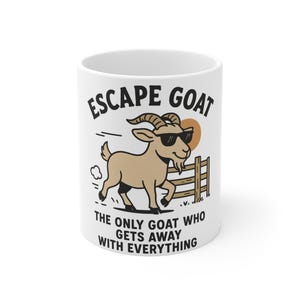 Escape Goat Mug - Funny Coffee Cup with Cute Cartoon Goat, Unique Gift for Animal Lovers & Coffee Enthusiasts, Durable Ceramic Tea Mug