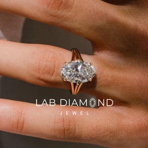 14K Gold Oval Cut Lab Grown Diamond Engagement Ring Split Shank Wedding Ring Solitaire Proposal Ring One Stone Anniversary Ring Gift For Her