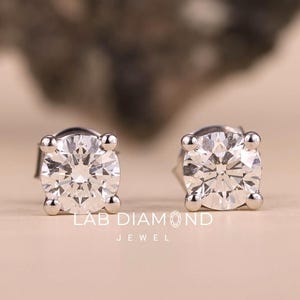 Round Brilliant Lab-Grown Diamond Stud Earrings for Women, Solitaire Stud Earrings, Screw Back Earrings, Valentines Day, Anniversary Gift